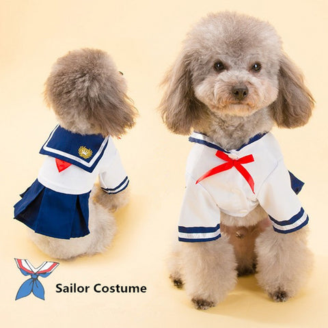 Dog Dress Cat Pet Clothes Navy Style