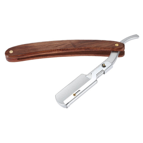 Carbon Steel Men's Straight Razor Antique Retro Wood Handle Folding Barber Male Beard Shaver with Shaving Razor Blade Gift