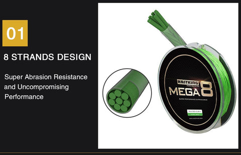 Mega8 Super Strong 274M 8 Strands Weaves PE Braided Fishing Line Rope Multifilament 20LB 25LB 30LB 40LB 50LB 65LB 80LB