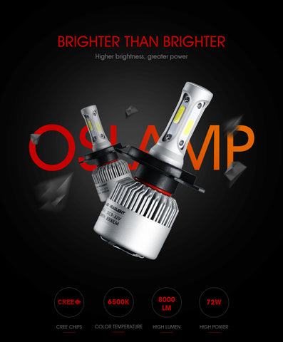 Oslamp H4 H7 H11 H1 H13 H3 9004 9005 9006 9007 9012 COB LED Car Headlight Bulb Hi-Lo Beam 72W 8000LM 6500K Auto Headlamp 12v 24v