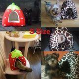 Pet Cat House Foldable Soft Winter Leopard Dog Bed Strawberry