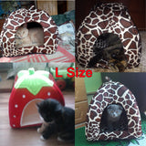 Pet Cat House Foldable Soft Winter Leopard Dog Bed Strawberry