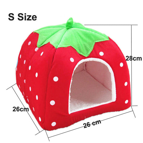 Pet Cat House Foldable Soft Winter Leopard Dog Bed Strawberry