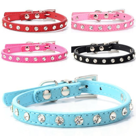 Puppy Dogs Collar Bell Rhinestone PU Leather Cat Supply Collars Pet Neck Strap