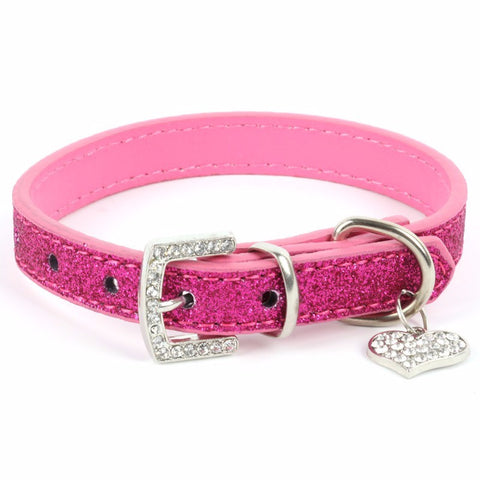 Hot Bling Crystal Pendant Leather Pet Dog Collars