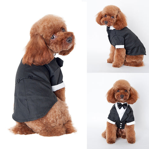 Hot Pet Dogs Cat Clothing Prince Wedding Suit Tuxedo Bow Tie Puppy Clothes Coat