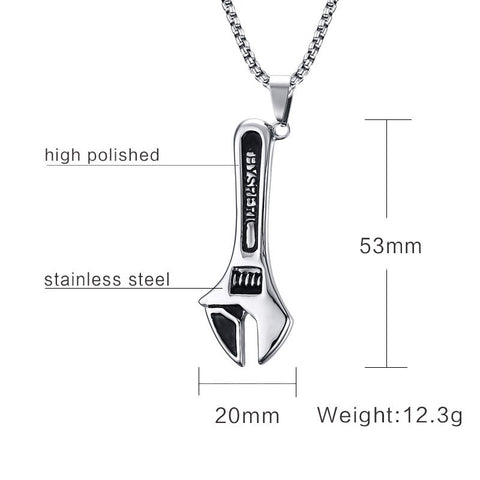 Mens Necklaces Stainless Steel Mechanic Wrench 24 "