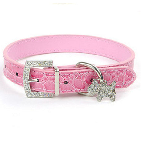 PU Leather Dog Collar Rhinestone Puppy Buckle Puppy Charm Pet Collars