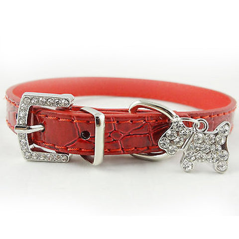 PU Leather Dog Collar Rhinestone Puppy Buckle Puppy Charm Pet Collars