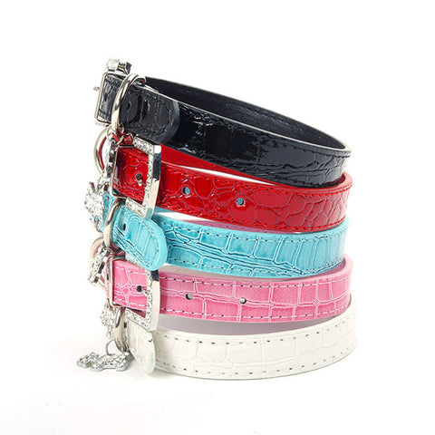 PU Leather Dog Collar Rhinestone Puppy Buckle Puppy Charm Pet Collars