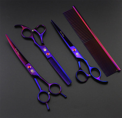 7.0 inch Pet Scissors Dog Grooming Scissors Set Straight & Curved & Thinning Shears Sharp Edge Animals Hair Cutting Tools Kit