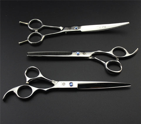 7.0 inch Pet Scissors Dog Grooming Scissors Set Straight & Curved & Thinning Shears Sharp Edge Animals Hair Cutting Tools Kit