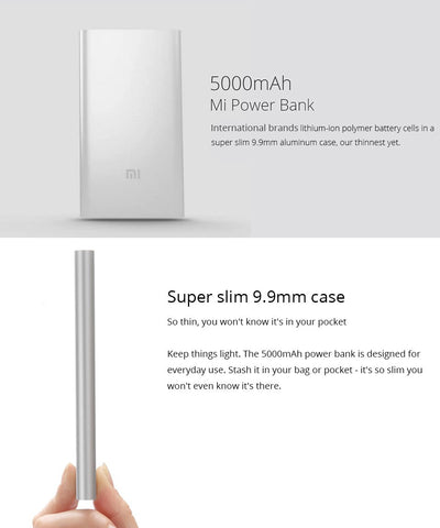 Xiaomi Power Bank 5000mAh Mi Portable Charger Slim Powerbank