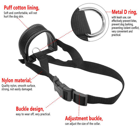 Soft Padded Pet Head Collar Champion Dog Training Halter Nylon Dog Muzzle Loop Stops Dog Pulling Training Tool