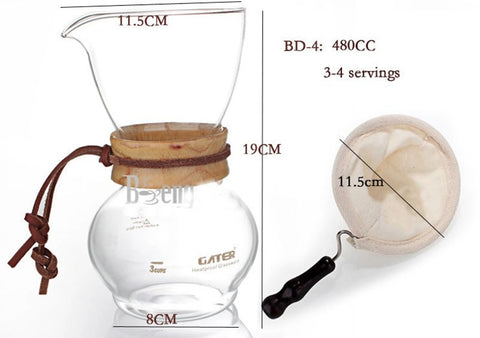 480 cc glass Drip Pot Woodneck Espresso coffee tool suit / high quality flannel bags