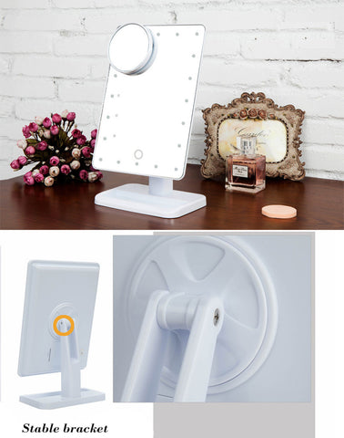 Adjustable Vanity Tabletop Lamp 20 LEDs Lighted LED Touch Screen Mirror Makeup Portable Mirror Luminous 180 Rotating Mirror