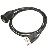 3.5mm USB 2.0 AUX Socket Extension Lead Panel Cable