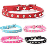 Puppy Dogs Collar Bell Rhinestone PU Leather Cat Supply Collars Pet Neck Strap