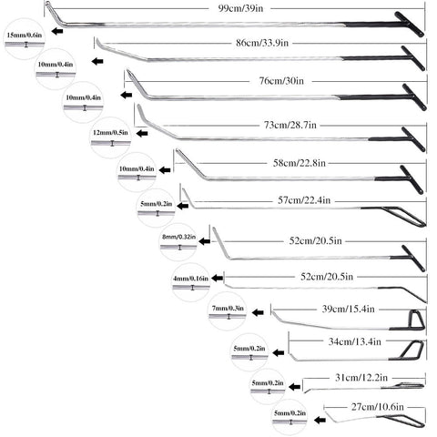 PDR Hook Tools Kit Push Rod Black Paintless Dent Repair Tools