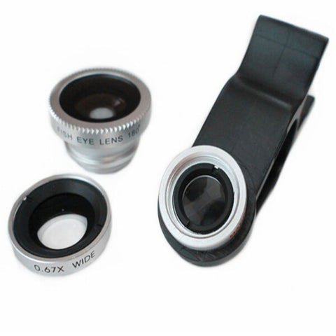 3in1 Clip On 180 Degreen Fisheye+Wide Angle+Macro Lens For Cell Phone Universal