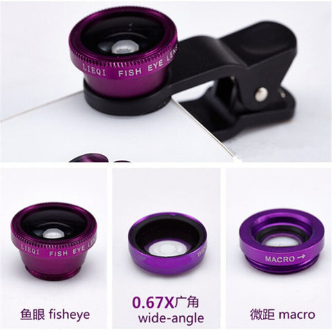 3in1 Clip On 180 Degreen Fisheye+Wide Angle+Macro Lens For Cell Phone Universal