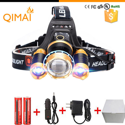 8000Lumen Rechargeable Headlamp Xml T6+2Q5 LED Use 18650 Battery Car Charger